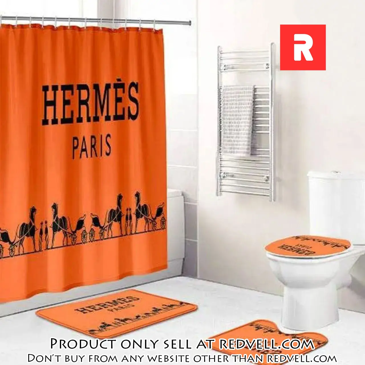 Hermes paris orange fashion logo luxury brand premium bathroom set home decor rv3718891